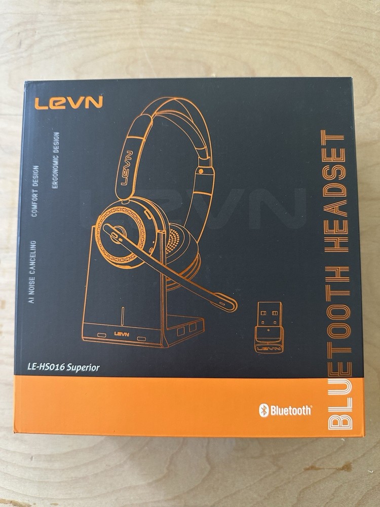LEVN Bluetooth Wireless Headset Noise Cancelling Mic & Charging Base  PC/Phone