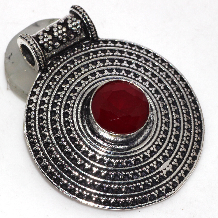 Red Onyx 925 Silver Plated Antique Gemstone Pendant 1.8