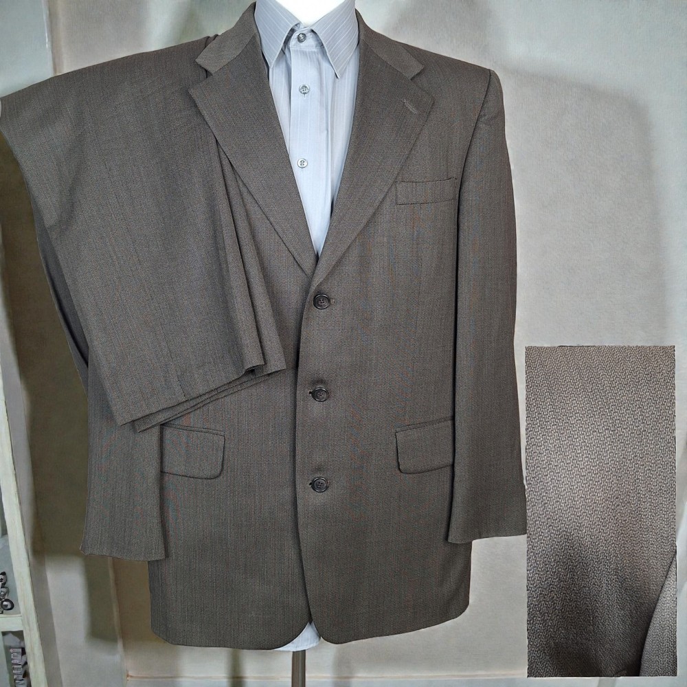 Stafford 2 Piece Suit Mens 40R 34X30 Brown Micro Herringbone 3 Button VL Wool