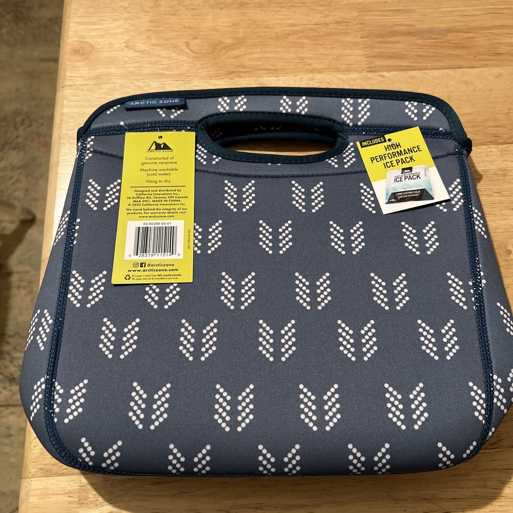 Arctic Zone Insulated Neoprene Lunch Bag With High Performance Ice Pack Blue/Wht