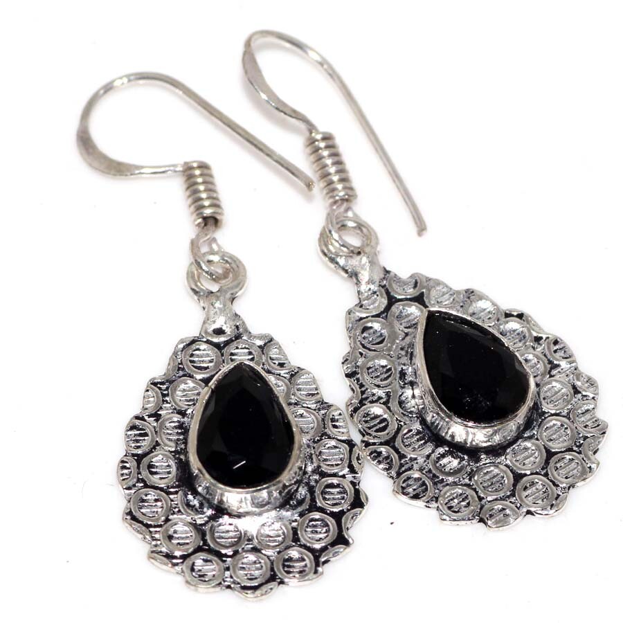 Black Onyx 925 Silver Plated Gemstone Handmade Earrings 1.6