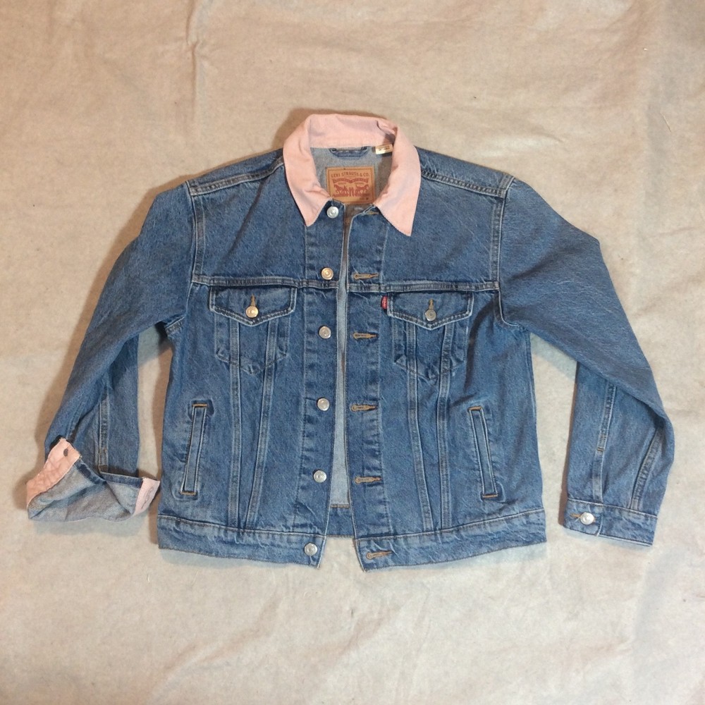 Levi's Denim Trucker Jacket Women's M Blue Jean Pink Corduroy Collar 86853-0001