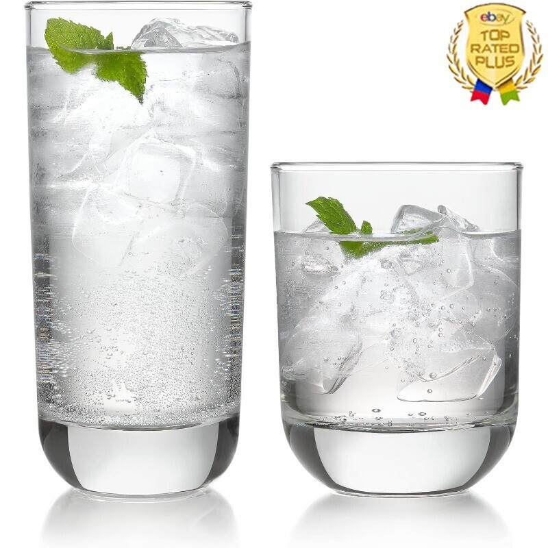 Clear 16-Piece Drinkware Set with Tumblers and Rocks Glasses Dishwasher Safe