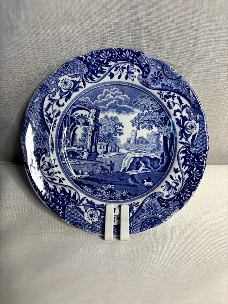 ENGLAND FOUR  SCALLOPED SPODE BLUE ITALIAN BREAD PLATES 6 1/2”D UNUSED LOOK❤️