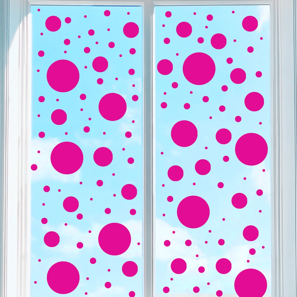 9 Sheets Polka Dots Window Clings Peel and Stick Wall Decal Sticker, Rose Red