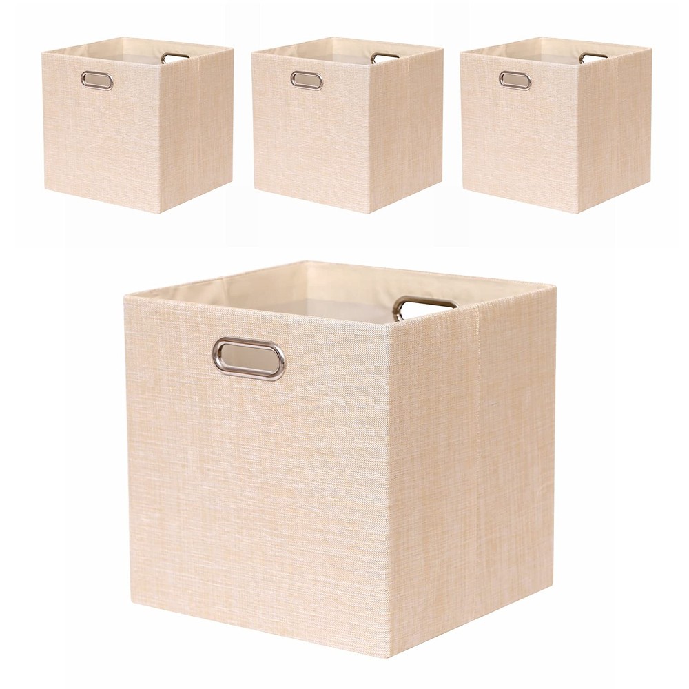 Cube Storage Bins 11×11 Linen Foldable Box with Handles, Collapsible Organiza...