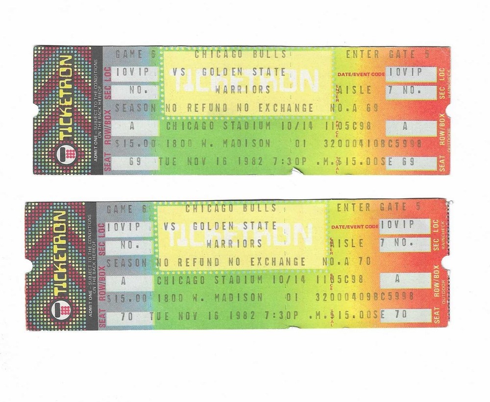 Chicago Bulls vs Golden State Warriors Unused Tickets from 11/16/1982
