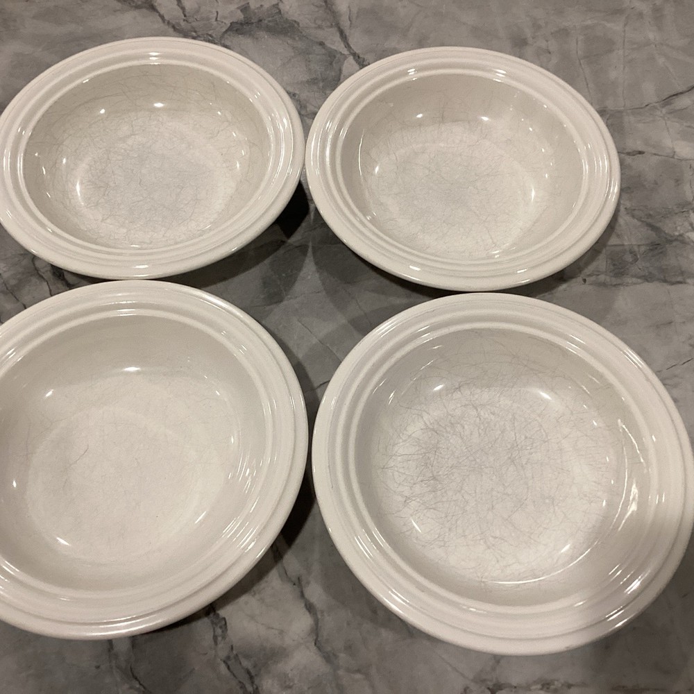 Vintage Pfaltzgraff Terrace White Rimmed Soup Cereal Bowls Set of 4 8.25 Inch