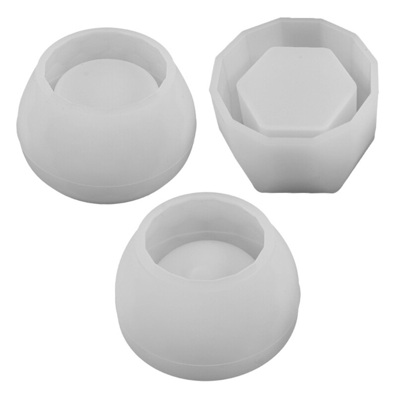 3-Piece UV Crystal Epoxy Molds for Round Bowls and Hexagon Cups