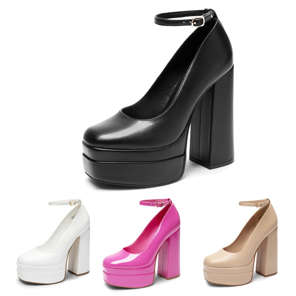 Y2K Chunky Block Heel Ankle Strap Party Pumps for Women