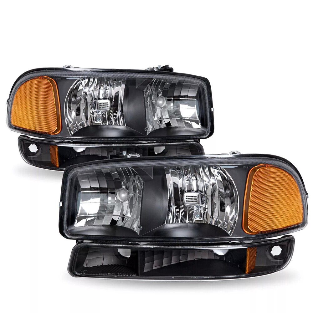 Headlights Assembly For 1999-2007 GMC Sierra 1500 Yukon XL Black Housing Pair
