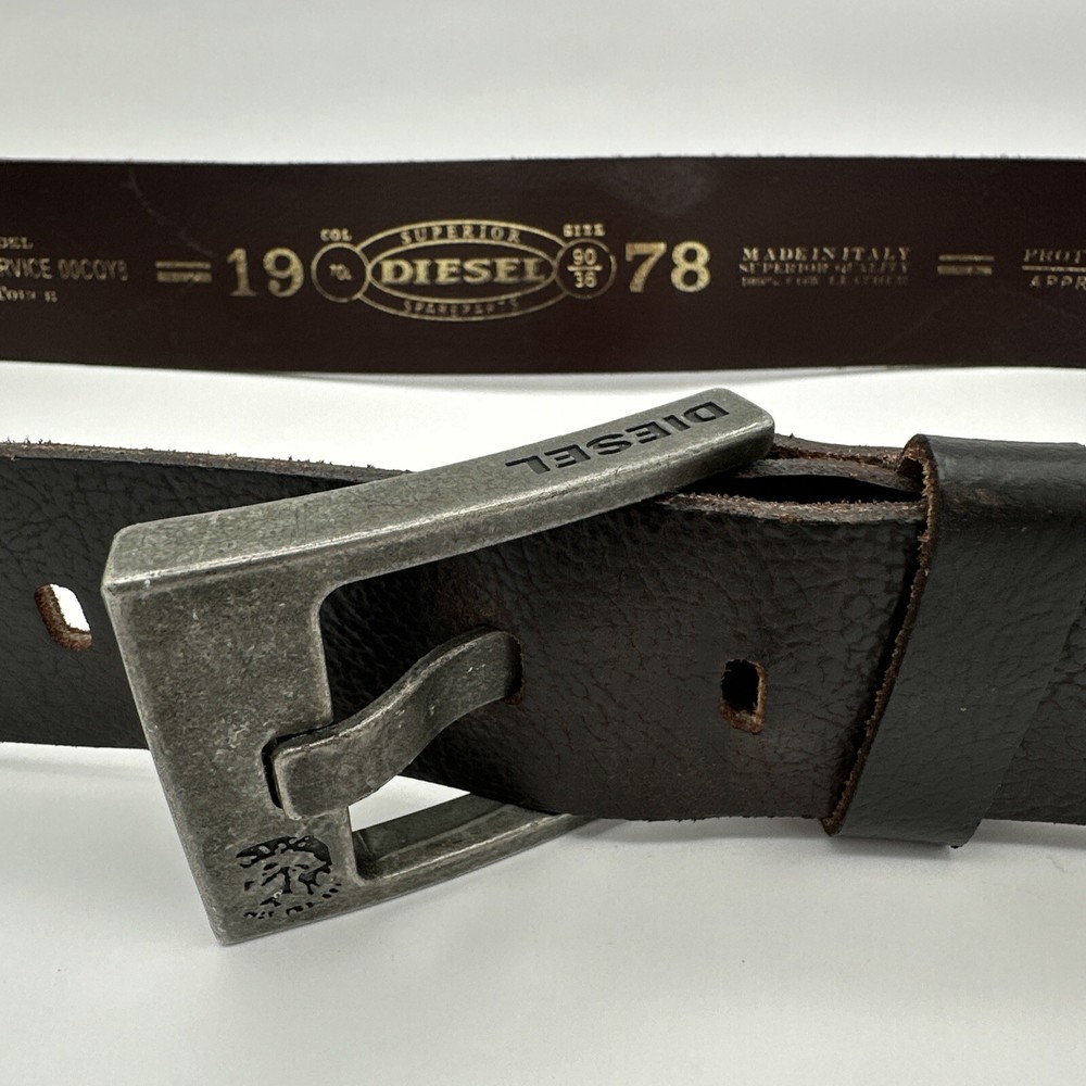 Vtg DIESEL Belt Mens 90/36 Distressed Italian Leather Brown Handmade in Italy