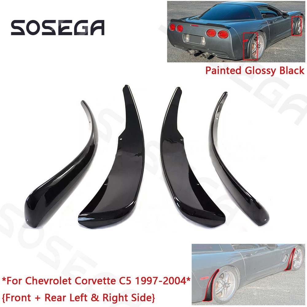 For Corvette C5 1997-2004 Front+Rear Glossy Black Extended Splash Guard Mud Flap