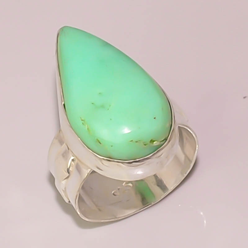 Elegant Green Chrysoprase 925 Sterling Silver Plated Handmade Ring Size 6