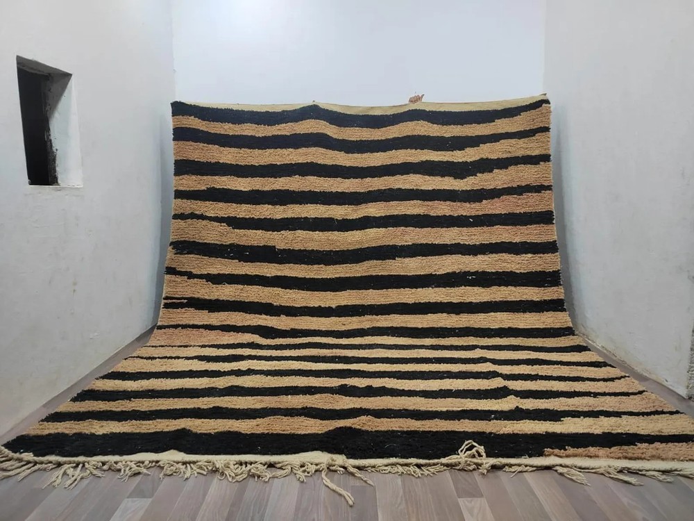 Moroccan Berber Beni Ourain Wool Rug Color Brown and Black Design Carpet Rug