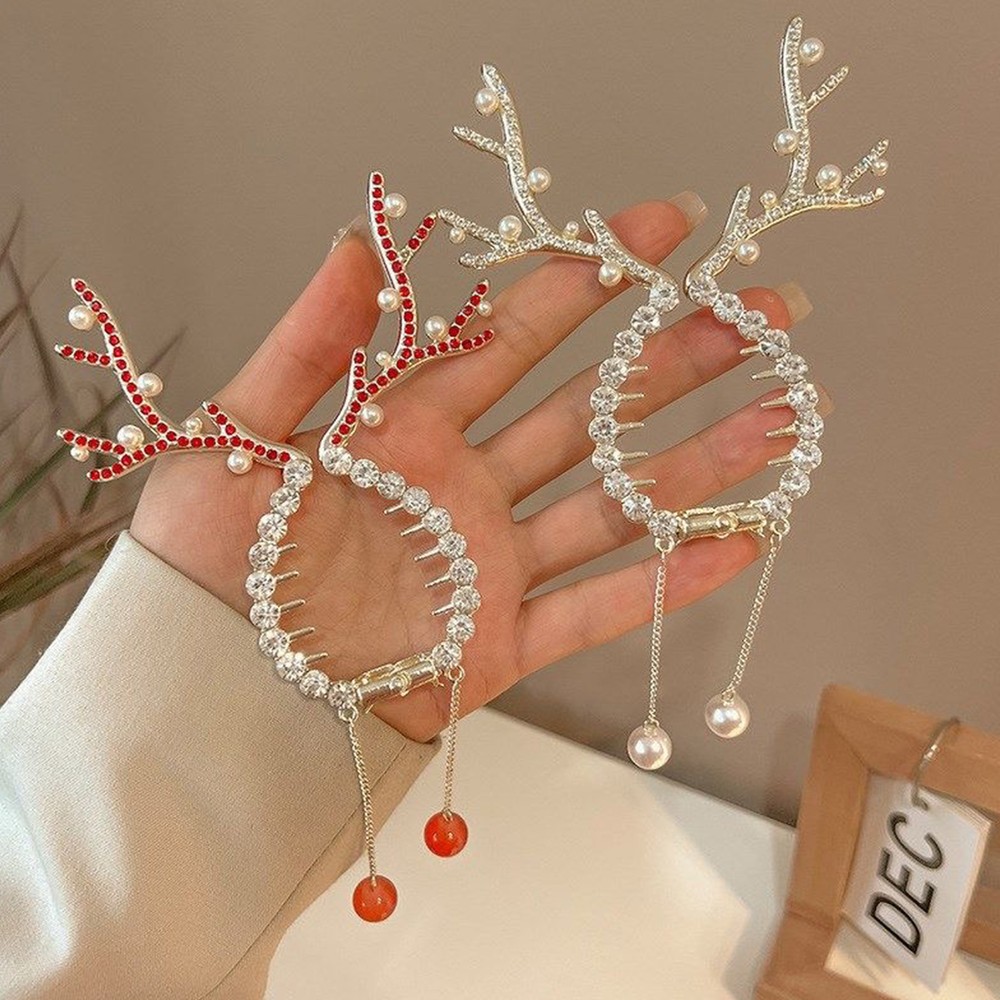 Ponytail Claw Clip Christmas Rhinestone Reindeer Hair Clips Antler enjoyable