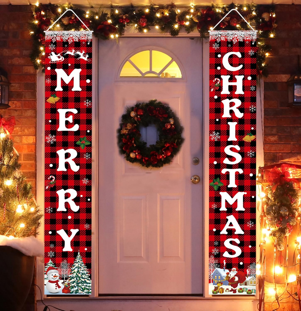 Christmas Decorations Merry Christmas Banner Xmas Porch Door Sign Welcome Banner