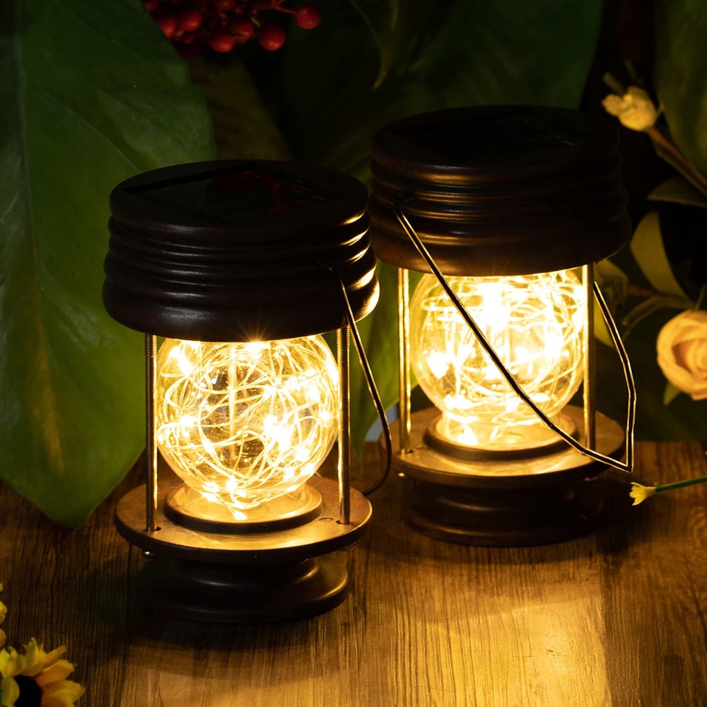 2 Pack Solar Lanterns Outdoor Waterproof Hanging Lights Decorative Solar Lant...