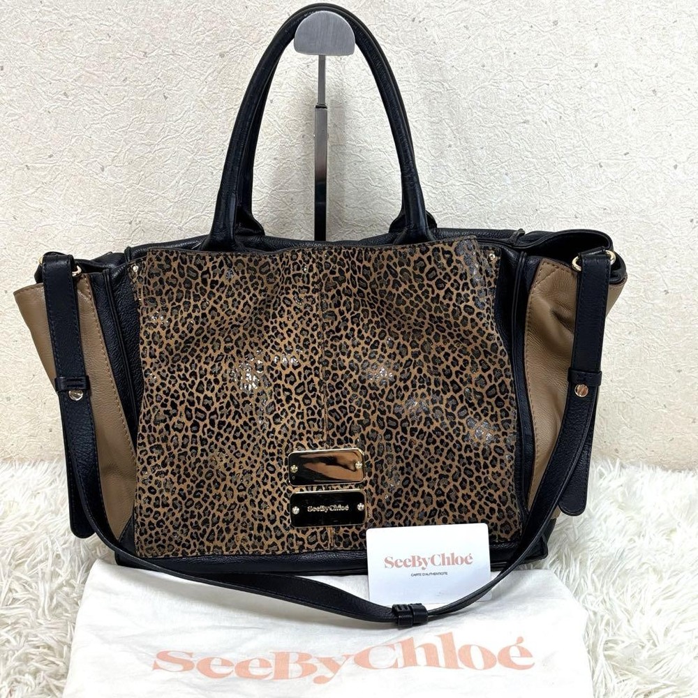 See By Chloe 2-Way Leopard Print Leather Tote Shoulder Bag in Bicolor