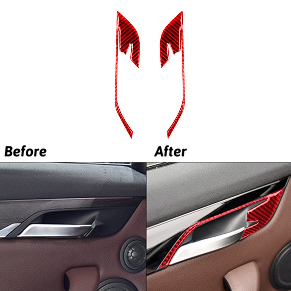 3Pcs Red Carbon Fiber Front Door Handle Cover Trim For BMW X1 F48 2016-2018