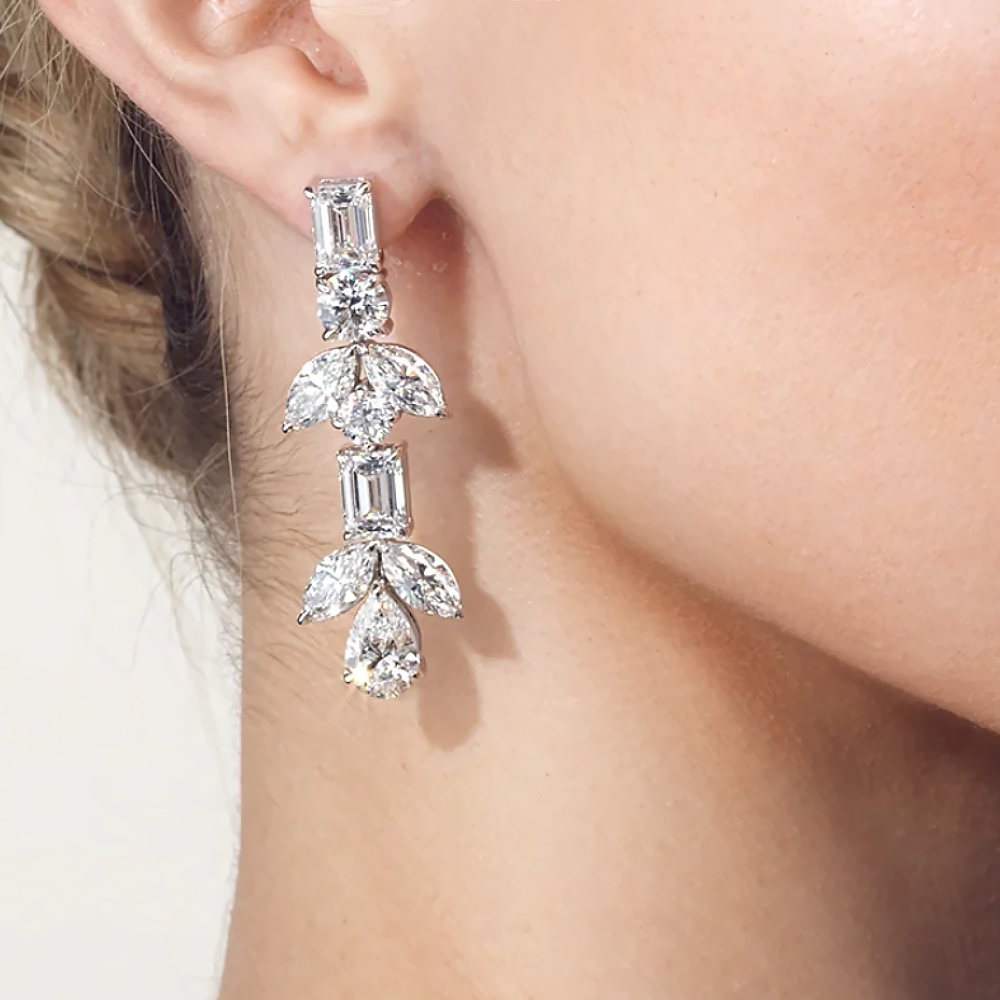 Gold Diamond Earrings 12 Carat  Dangle Multi Shape Womens Lab Created 14k White