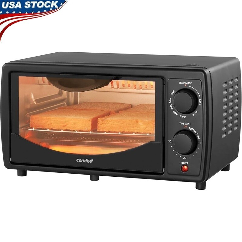 4-Slice Compact Toaster Oven with Bake Broil Toast Timer 950W Black