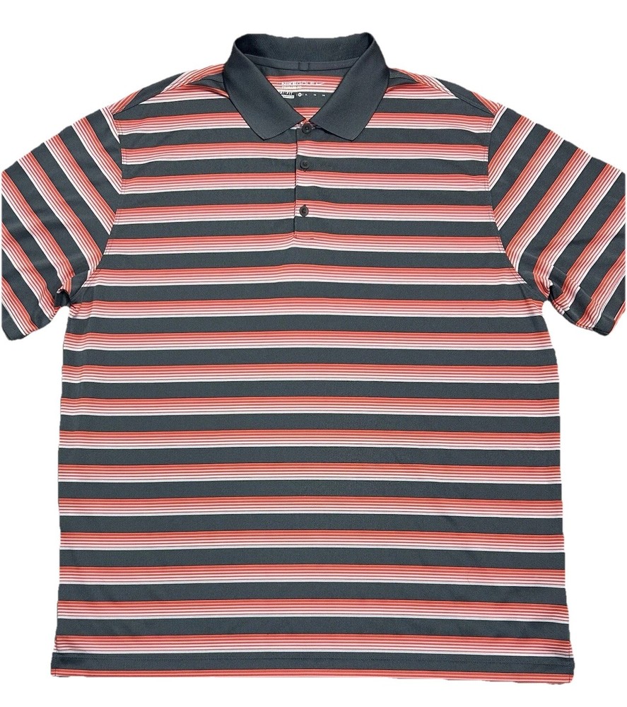 Nike Golf Shirt Men XL Standard Fit Dri-Fit Polo Orange Striped Short Sleeves