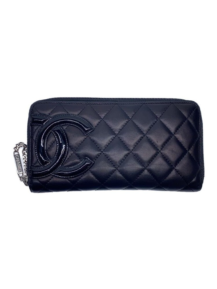 CHANEL Pre-Loved Black Diamond Quilted CC Long Wallet With Charm Cambon Line