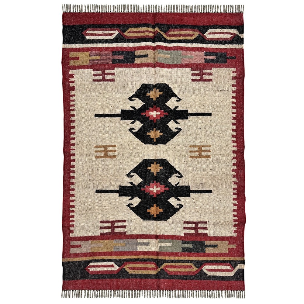 Minimalist Handmade Rug 4x6 ft Wool Jute Bedroom Living