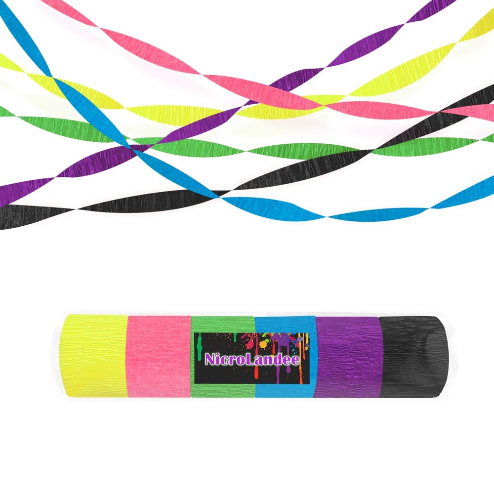 NICROLANDEE 6 Rolls 80s Neon Blacklight Party Crepe Paper Decorations