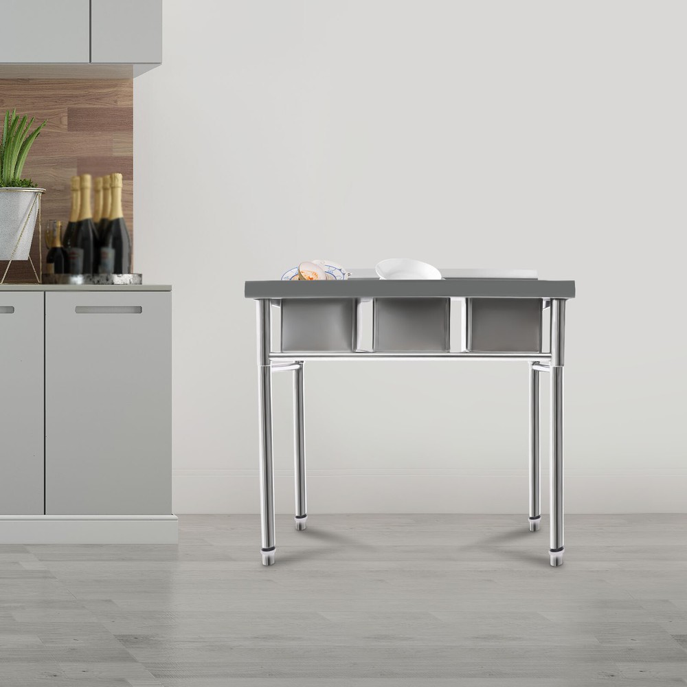 Commercial Stainless Steel Kitchen Utility Sink with 3 Compartment W/ Drains USA