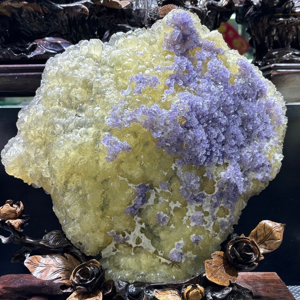 29.5LB Natural Purple Fluorite Quartz Calcite Crystal Mineral Specimen with Stand