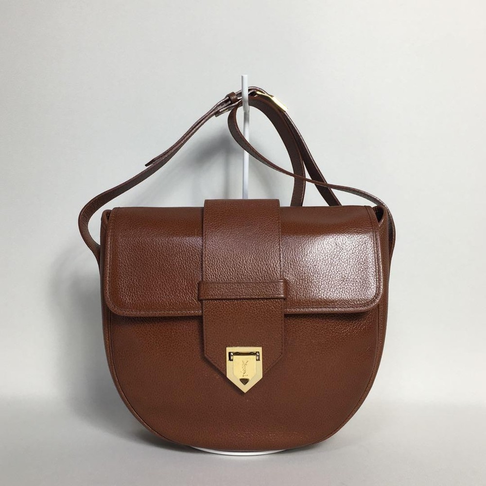 YSL Cassandra Leather Shoulder Bag in Brown Authentic F0605470