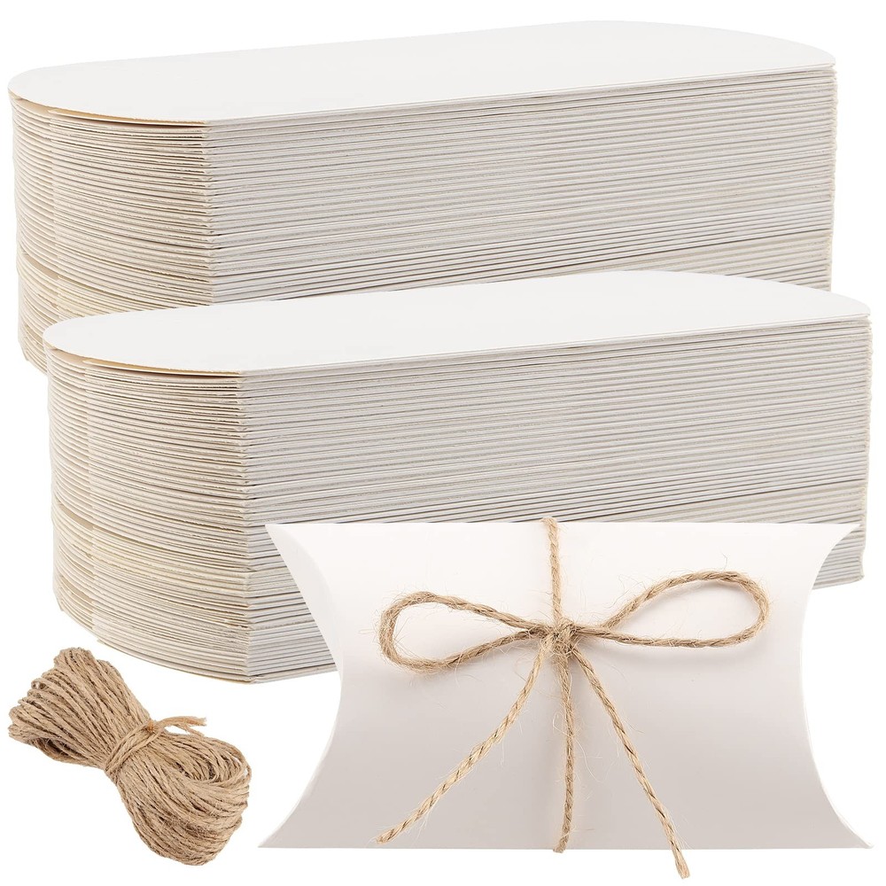150-Pack 5x3.5 Inch Kraft Pillow Boxes with Jute Twine for Gift Wrapping