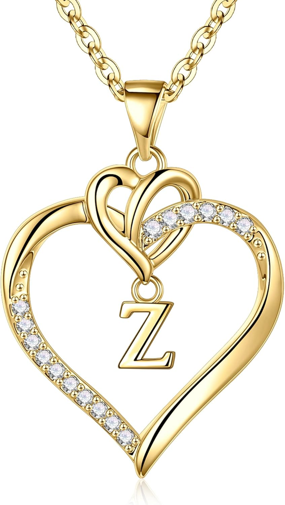 Christmas Gifts for Women Teen Girls - Heart Initial Necklaces 14K-Gold Z