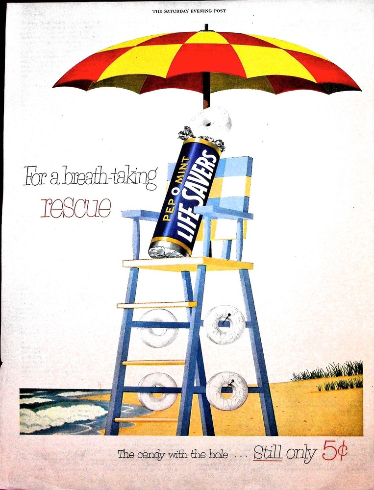 Original 1950s, Life Savers Candy Vintage Print – For a breath-taking rescue!
