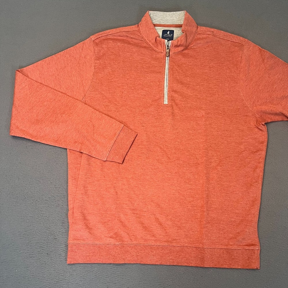 Johnnie-O Mens Large Sully Quarter Zip Pullover Wrinkle Resistant Snapper Modal