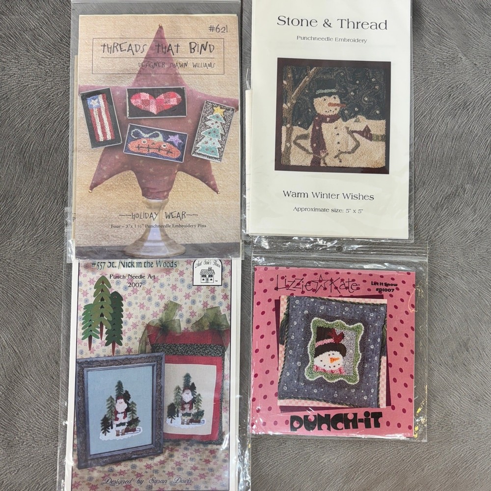 Seasonal Punch Needle Embroidery Patterns - 4 St Nick Snowman Holiday Pins-image