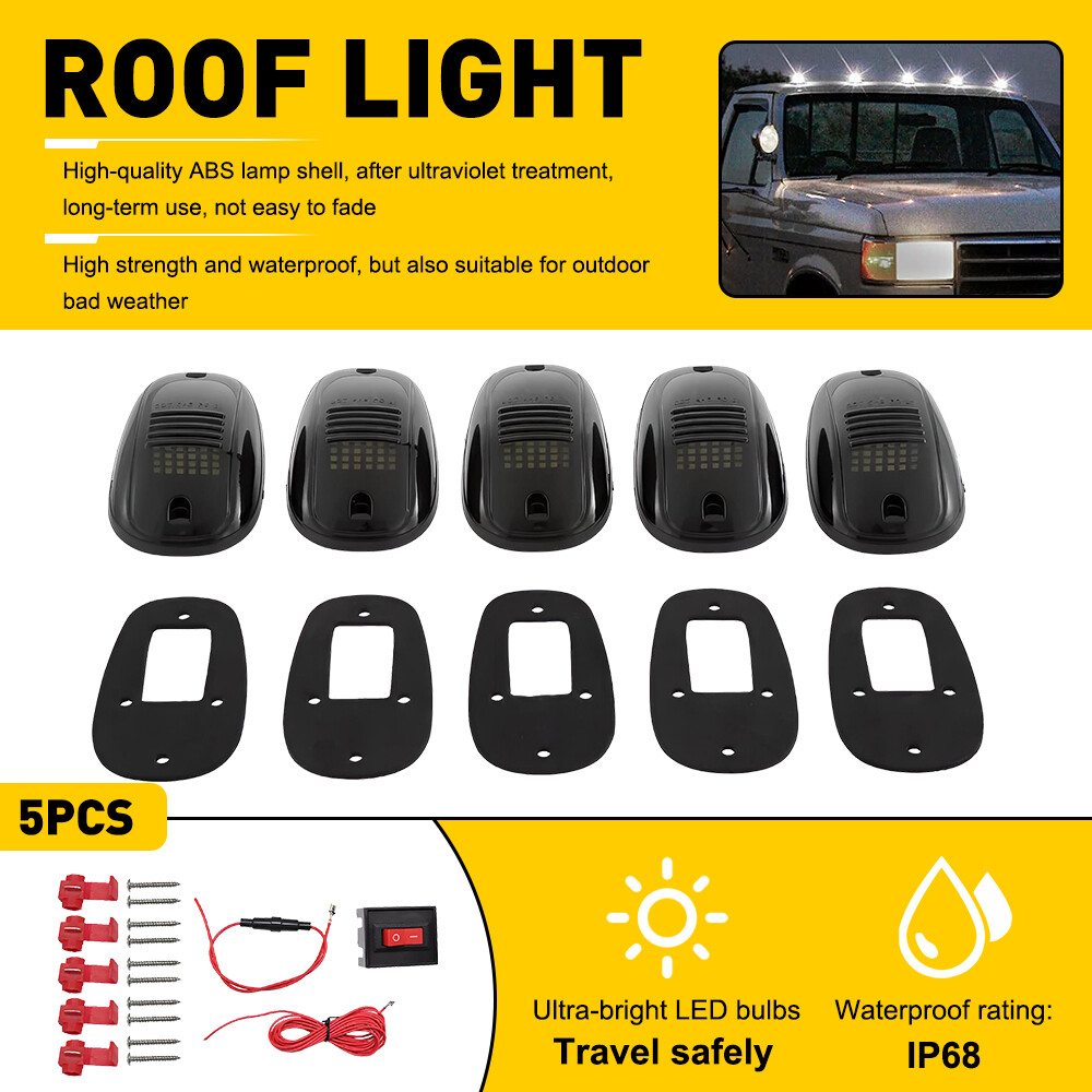 Smoked White LED Cab Roof Clearance Lights for Ram Dodge 1500 2500 3500 - 5pc Set  