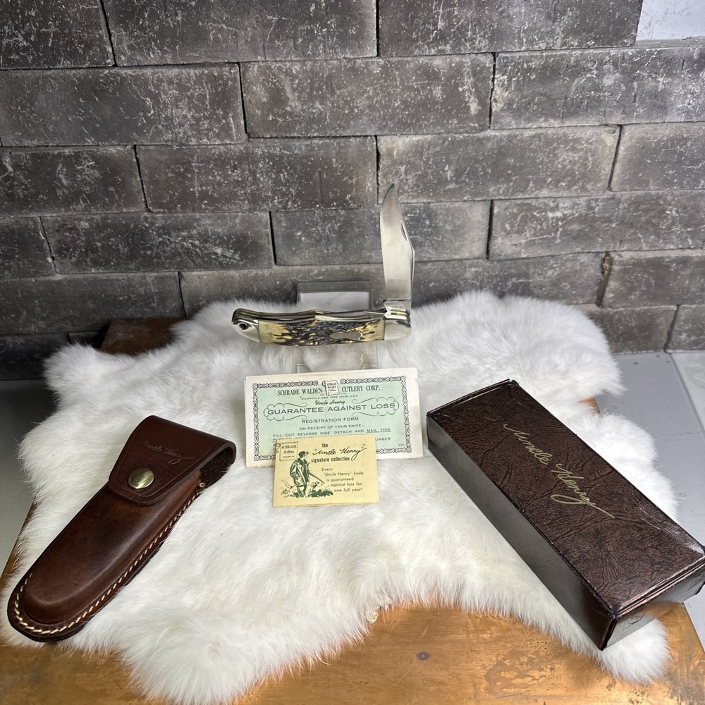 Vintage Schrade Uncle Henry 227UH Folding Hunter Knife with Signature Sheath