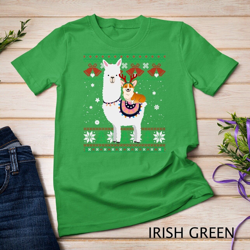 Unisex Funny Corgi Riding Llama Christmas Gifts Corgi Xmas Ugly T Shirt Sweatshi