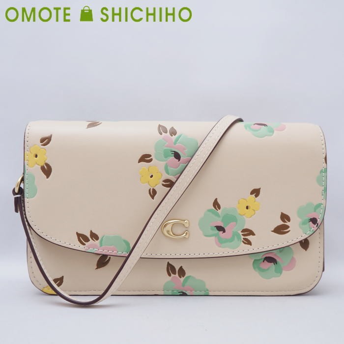 COACH 3-Way Shoulder Wallet in Beige Floral Calf Leather CI21