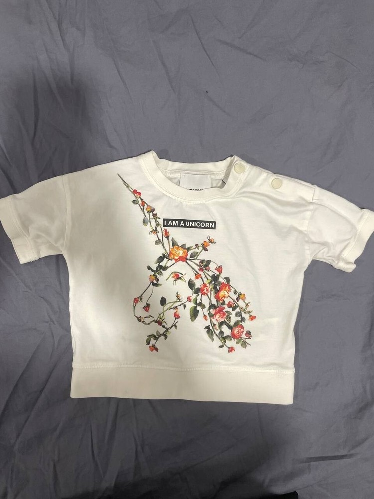 Burberry Girls' Pia Floral Unicorn White Top Size 18M 100% Cotton