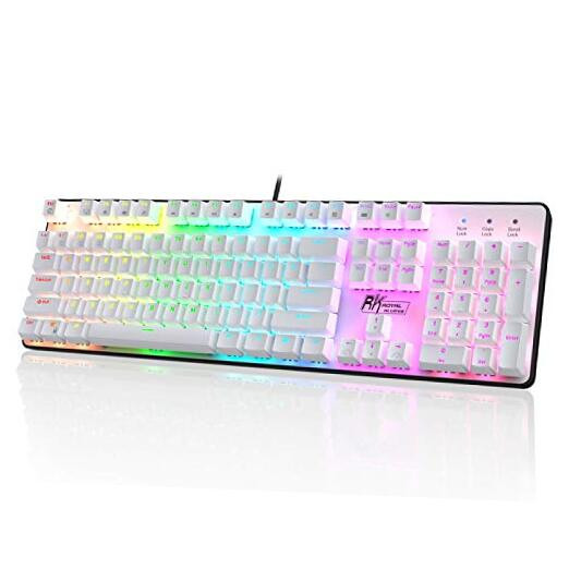 RK920 Full Size Mechanical Gaming Keyboard with Rainbow Backlit Illumination and 104 Key Anti-Ghosting Design for Enhanced Performance