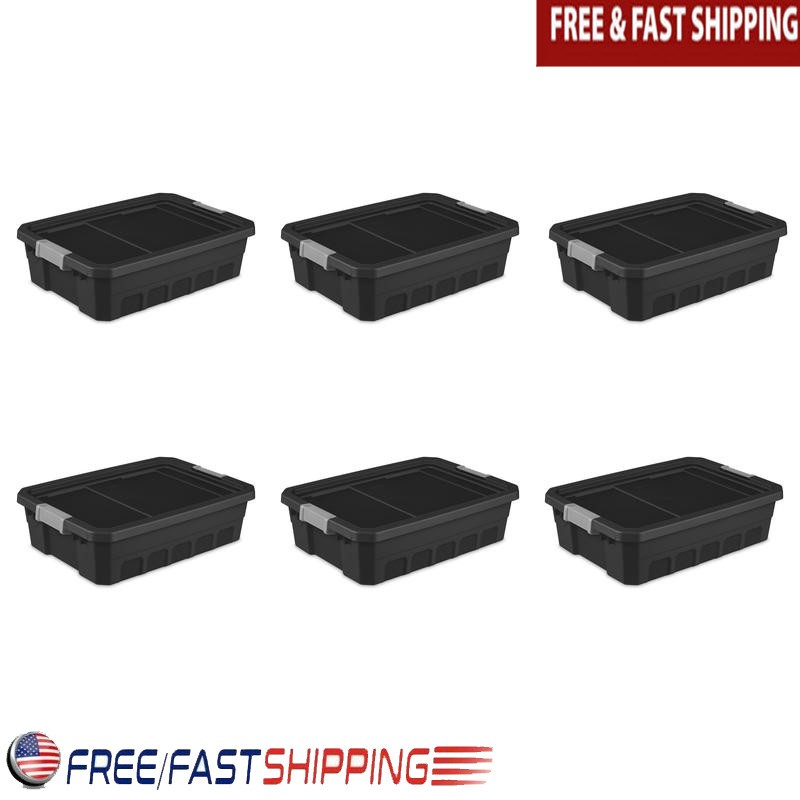 Durable 10 Gallon Stackable Plastic Storage Bin Set of 6 Organizers