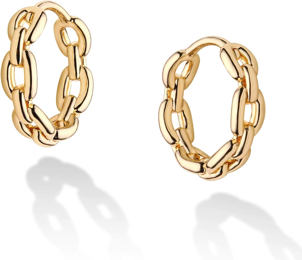 14K Gold Plated Twisted Chain Huggie Earrings for Women Elegant Minimalist Style