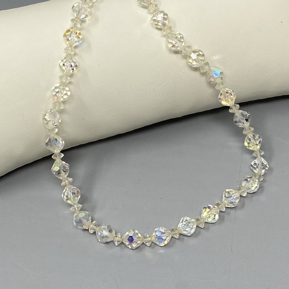 Aurora Borealis Coated Glass Beaded Necklace Vintage Collar Choker Classic 16