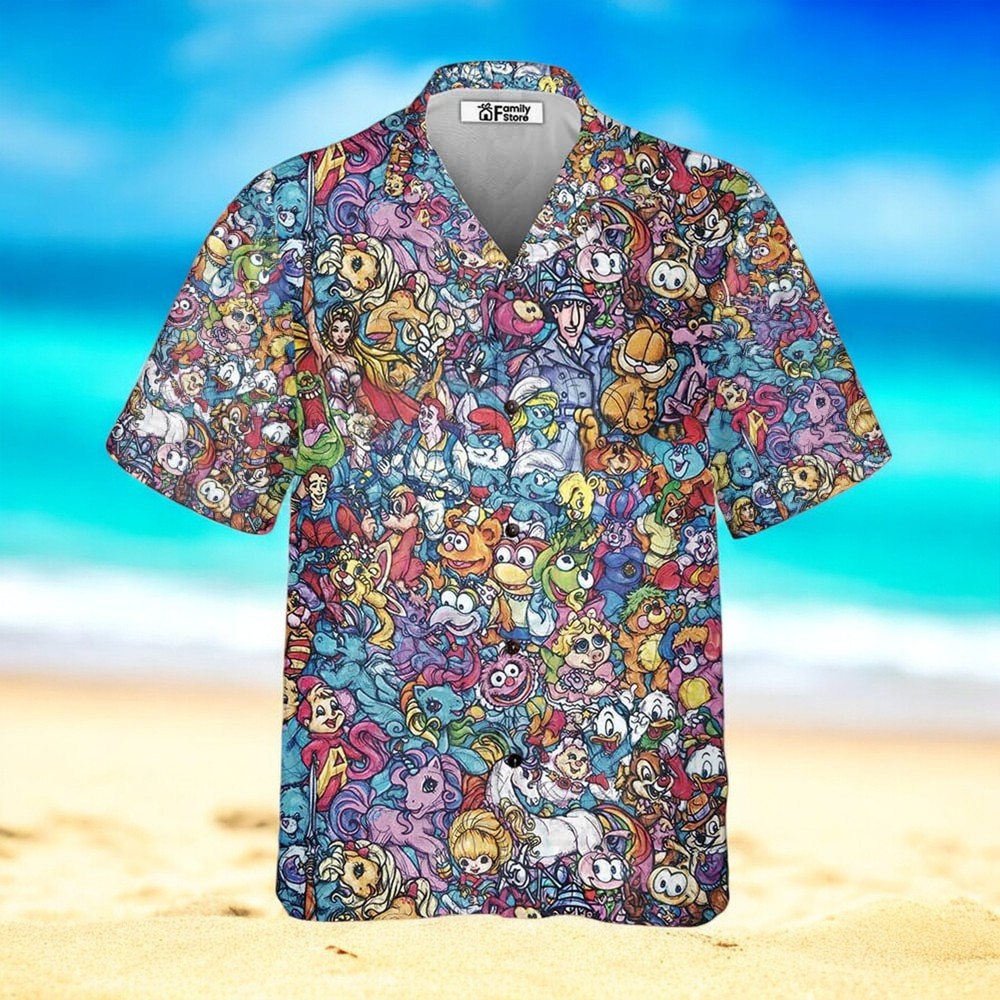 80S Throwback Cartoon Pattern Hawaiian ShirtFor Men US Size Summer Style NEW