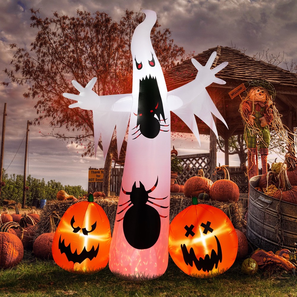 12FT Halloween Inflatable Giant Spooky Ghost with Built-in LED Lights for Outdoor Decor