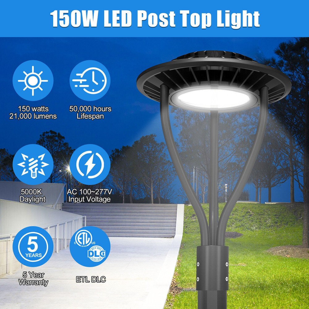 150W LED Post Top Light Dusk to Dawn 21000LM Yard Garden Area Lamp